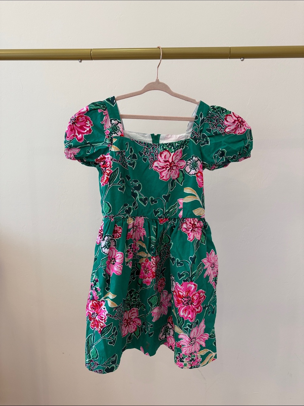 Lilly Pulitzer Emerald Green Dress with Pink Floral Motif